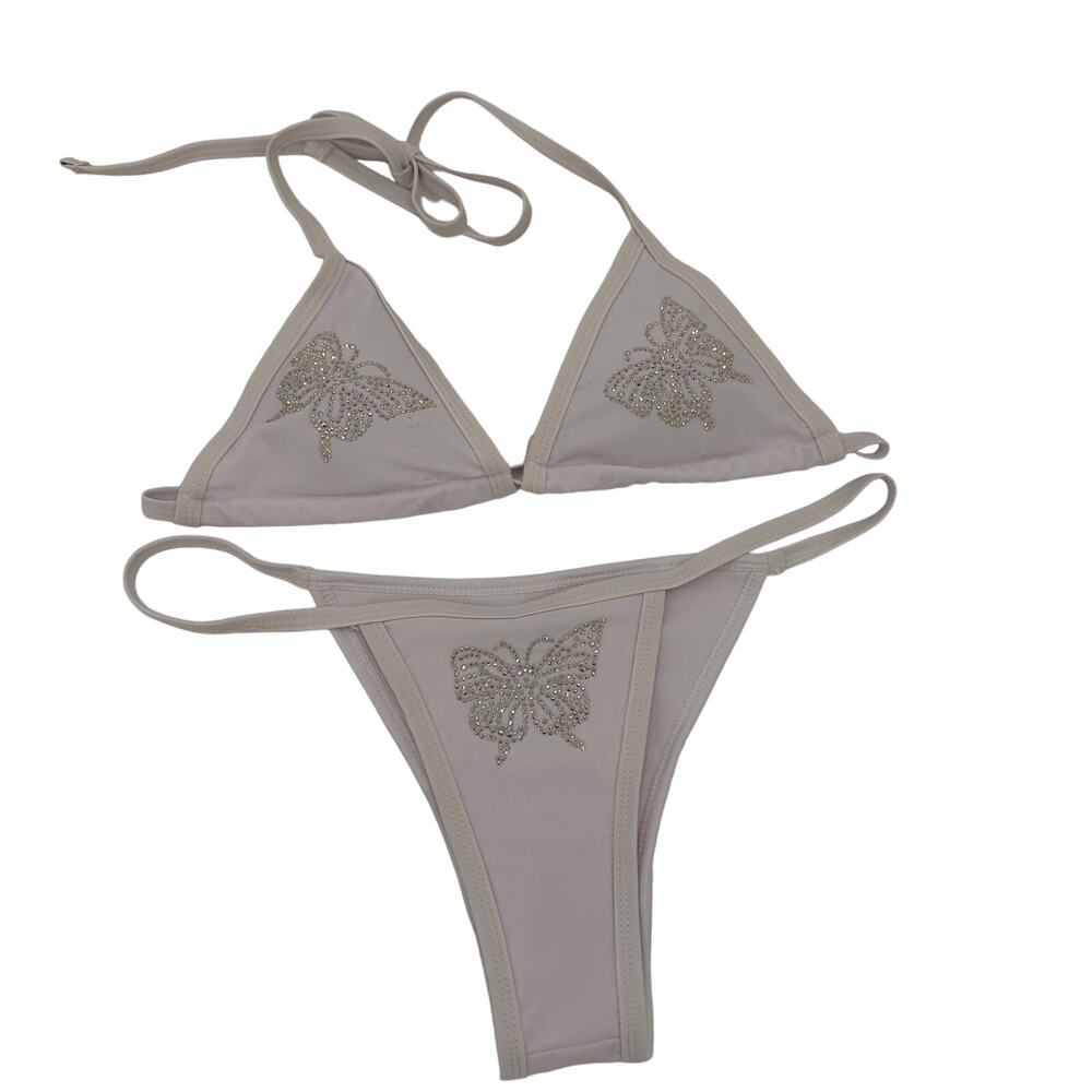 White Bling Butterfly 2 Piece Bikini Size Large